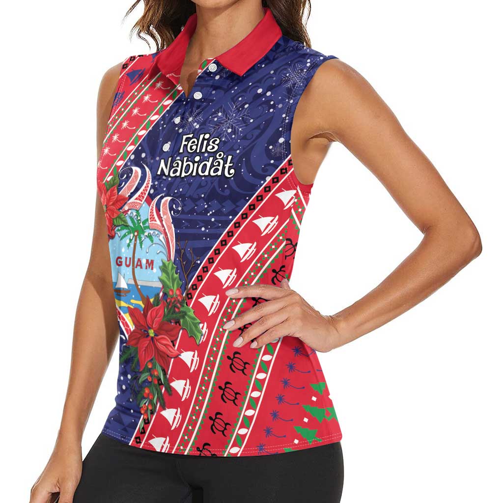 Guam Christmas Women Sleeveless Polo Shirt Felis Nabidat Guaman Seal With Poinsettia