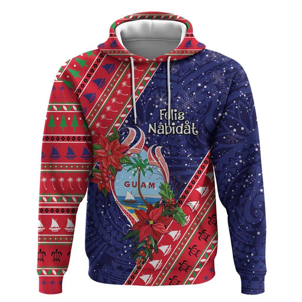 Guam Christmas Zip Hoodie Felis Nabidat Guaman Seal With Poinsettia