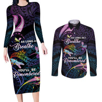 Personalised Polynesia Memorial Couples Matching Long Sleeve Bodycon Dress and Long Sleeve Button Shirt Always Remembered Dragonfly Polynesian Style