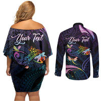 Personalised Polynesia Memorial Couples Matching Off Shoulder Short Dress and Long Sleeve Button Shirt Always Remembered Dragonfly Polynesian Style