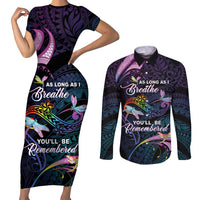 Personalised Polynesia Memorial Couples Matching Short Sleeve Bodycon Dress and Long Sleeve Button Shirt Always Remembered Dragonfly Polynesian Style