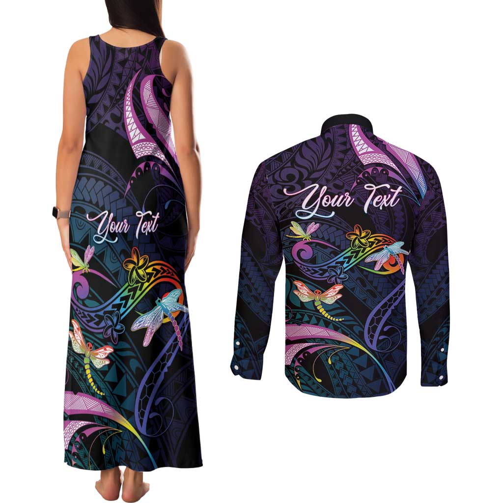 Personalised Polynesia Memorial Couples Matching Tank Maxi Dress and Long Sleeve Button Shirt Always Remembered Dragonfly Polynesian Style