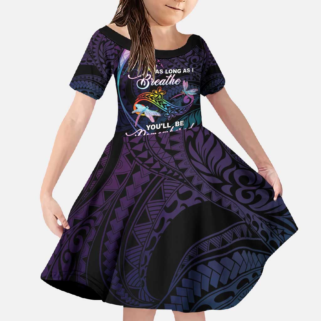 Personalised Polynesia Memorial Family Matching Mermaid Dress and Hawaiian Shirt Always Remembered Dragonfly Polynesian Style LT05 Daughter's Dress Colorful - Polynesian Pride