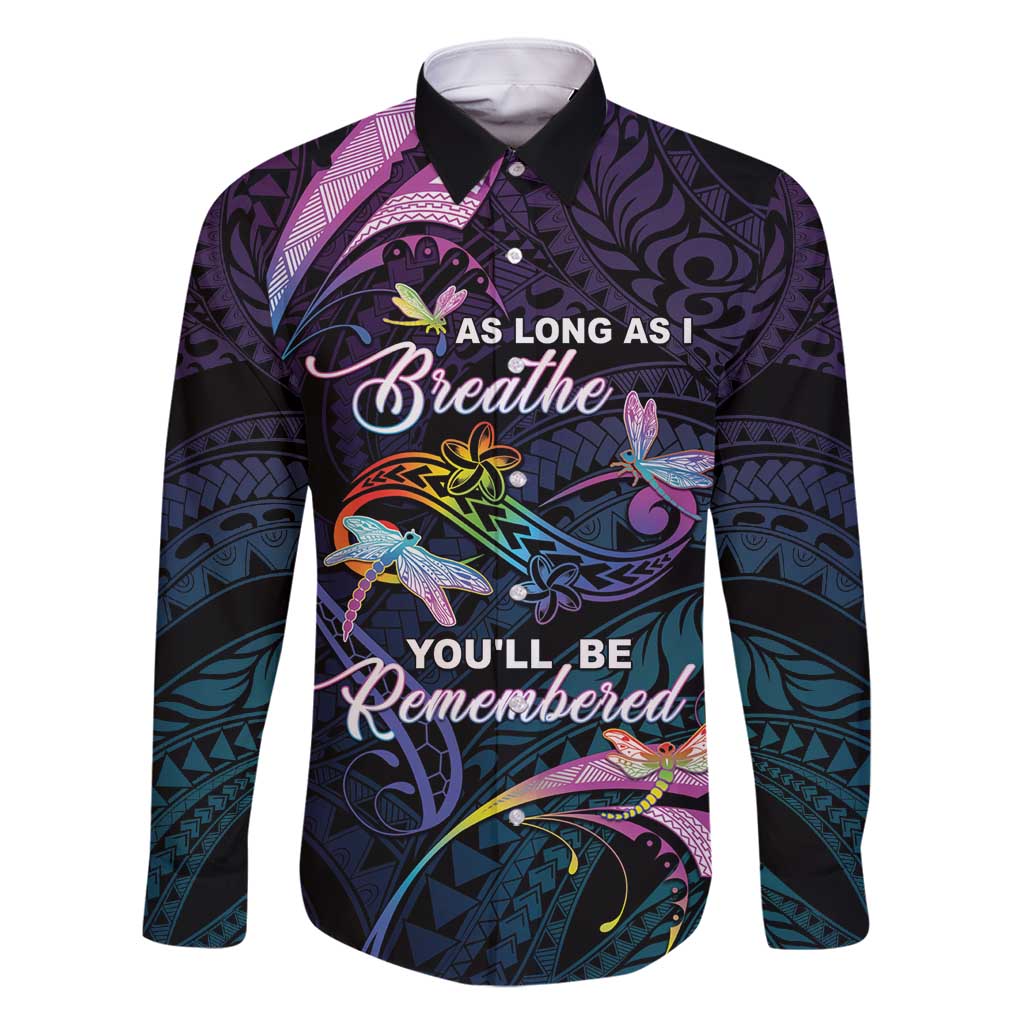 Personalised Polynesia Memorial Family Matching Off Shoulder Maxi Dress and Hawaiian Shirt Always Remembered Dragonfly Polynesian Style