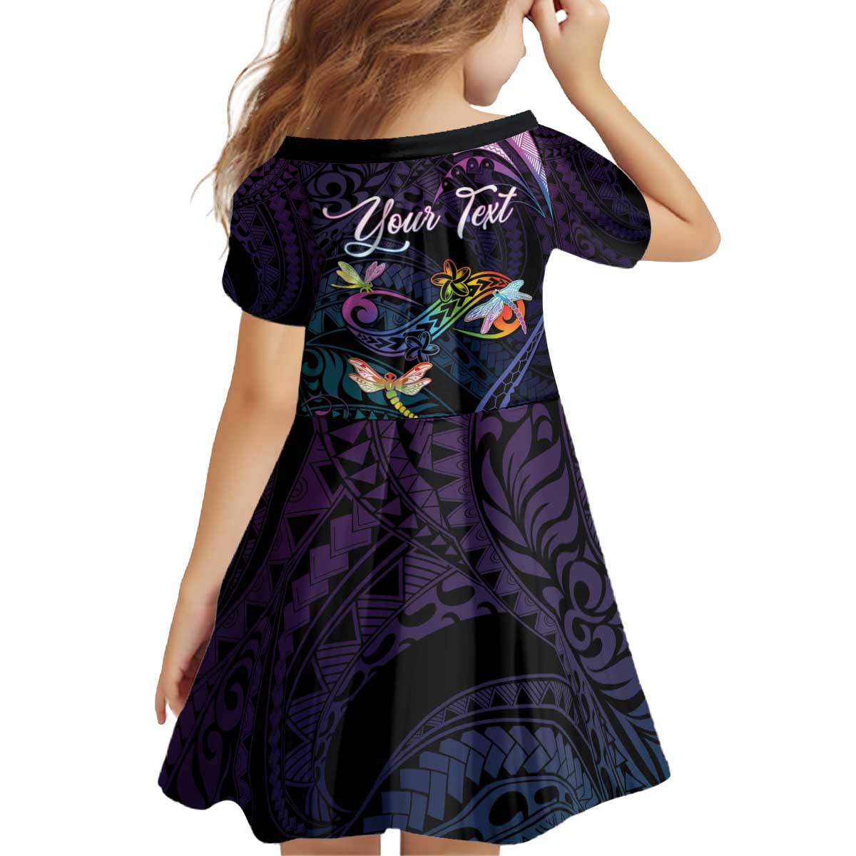 Personalised Polynesia Memorial Kid Short Sleeve Dress Always Remembered Dragonfly Polynesian Style