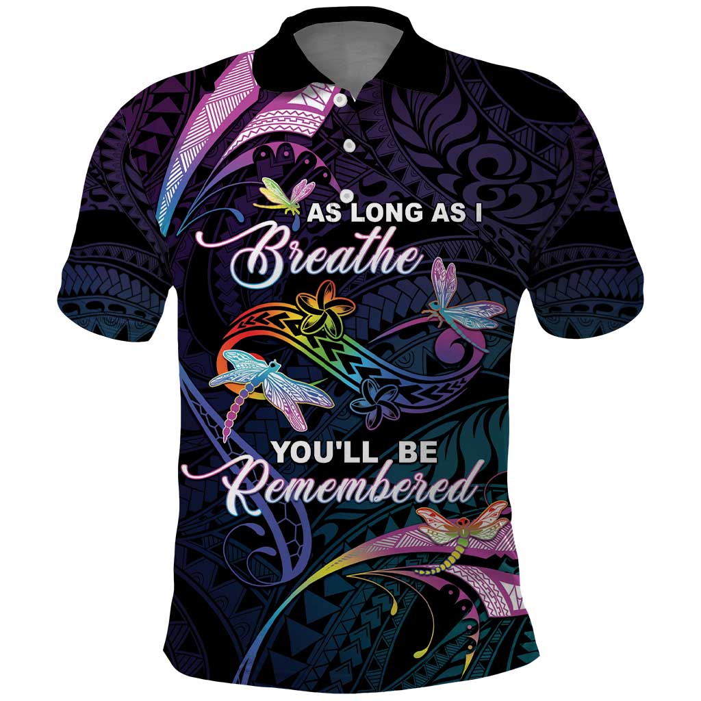 Personalised Polynesia Memorial Polo Shirt Always Remembered Dragonfly Polynesian Style LT05 Colorful - Polynesian Pride