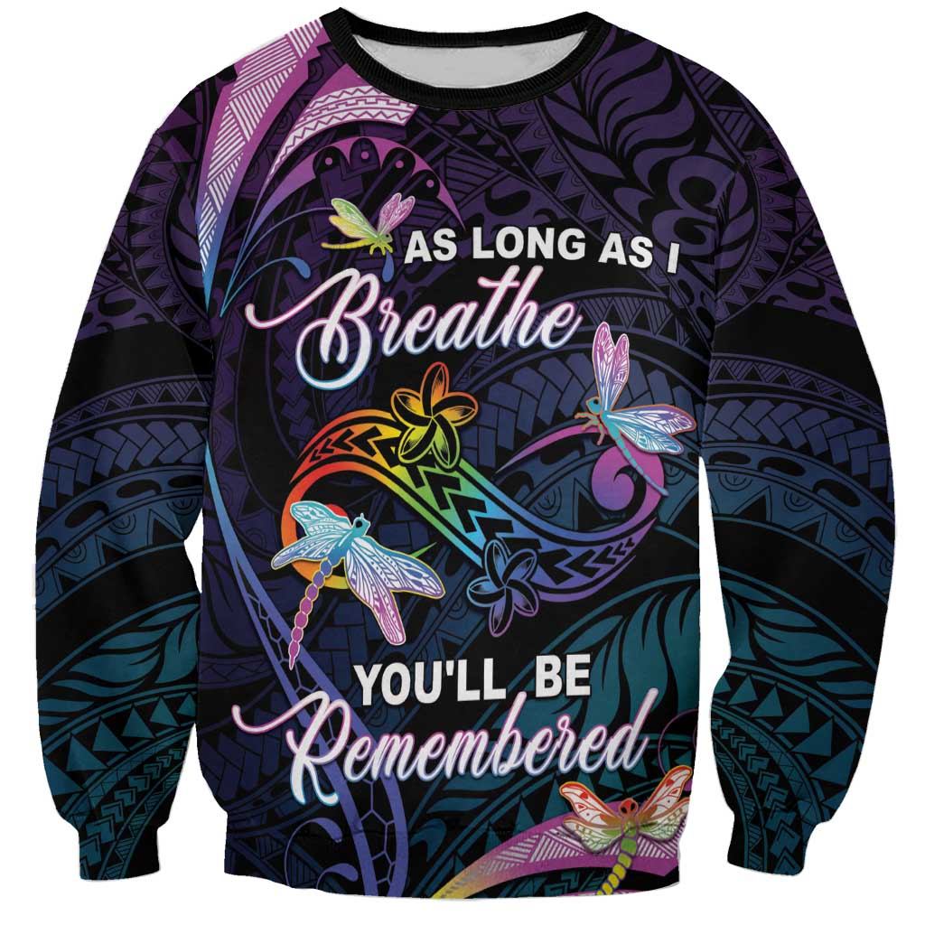 Personalised Polynesia Memorial Sweatshirt Always Remembered Dragonfly Polynesian Style
