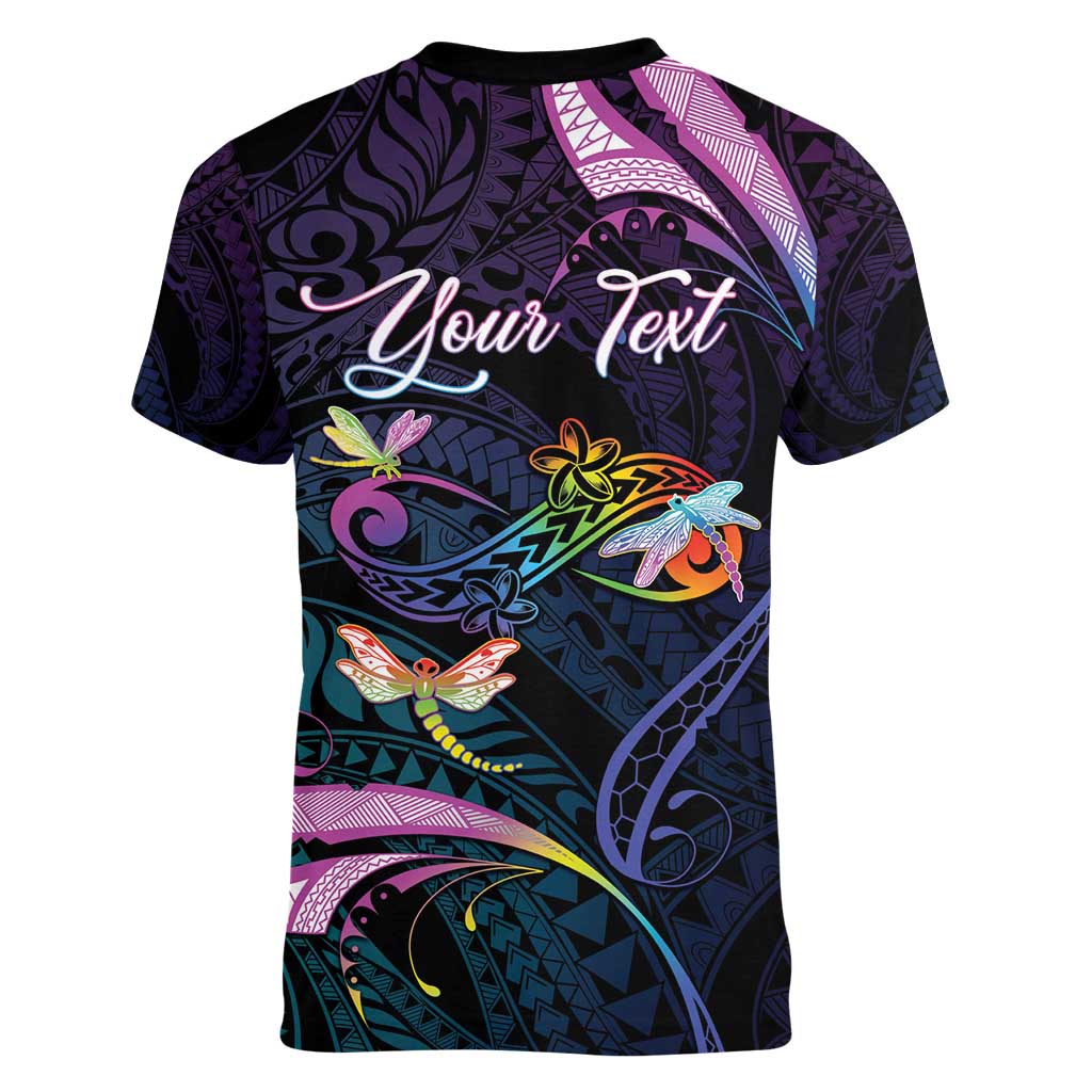 Personalised Polynesia Memorial Women V-Neck T-Shirt Always Remembered Dragonfly Polynesian Style