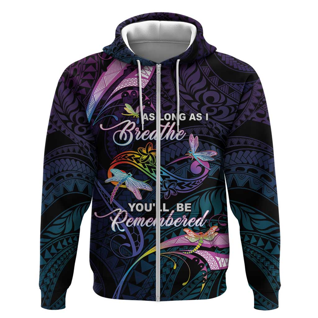 Personalised Polynesia Memorial Zip Hoodie Always Remembered Dragonfly Polynesian Style LT05 Zip Hoodie Colorful - Polynesian Pride