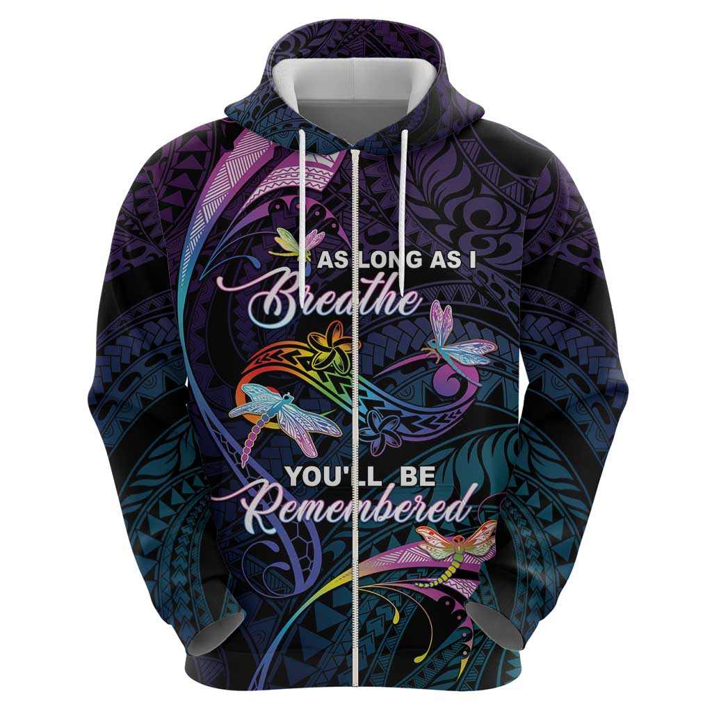 Personalised Polynesia Memorial Zip Hoodie Always Remembered Dragonfly Polynesian Style LT05 - Polynesian Pride