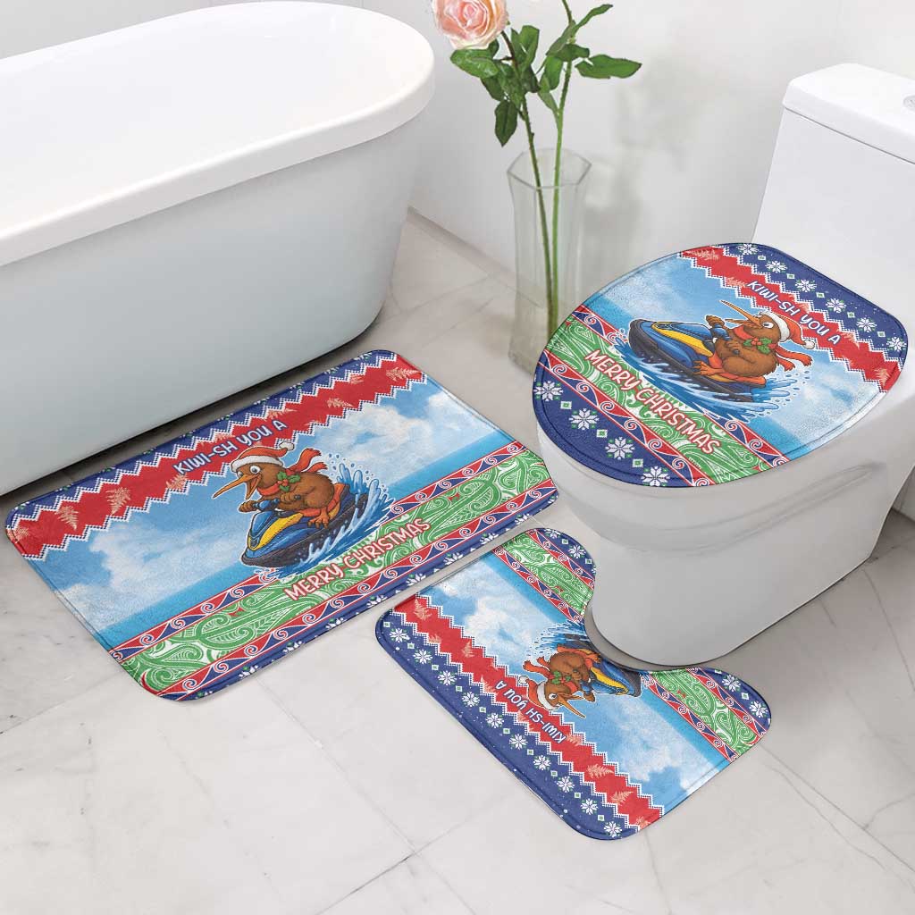 New Zealand Christmas Bathroom Set Funny Jet Ride Kiwi Xmas - Polynesian Pride