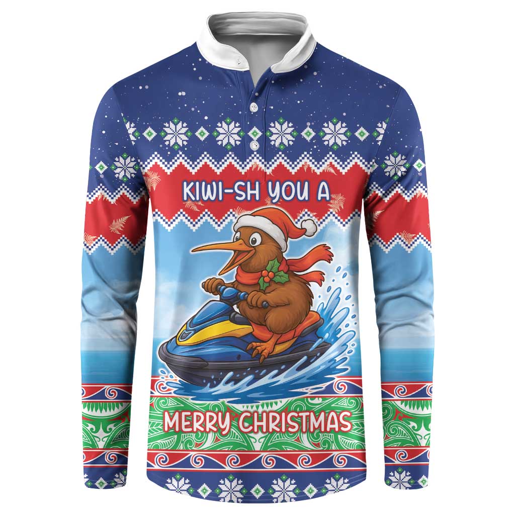 New Zealand Christmas Button Sweatshirt Funny Jet Ride Kiwi Xmas - Polynesian Pride