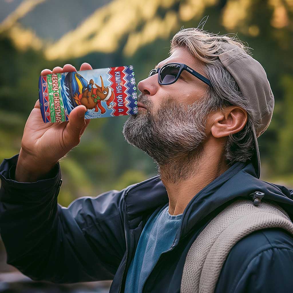 New Zealand Christmas 4 in 1 Can Cooler Tumbler Funny Jet Ride Kiwi Xmas - Polynesian Pride