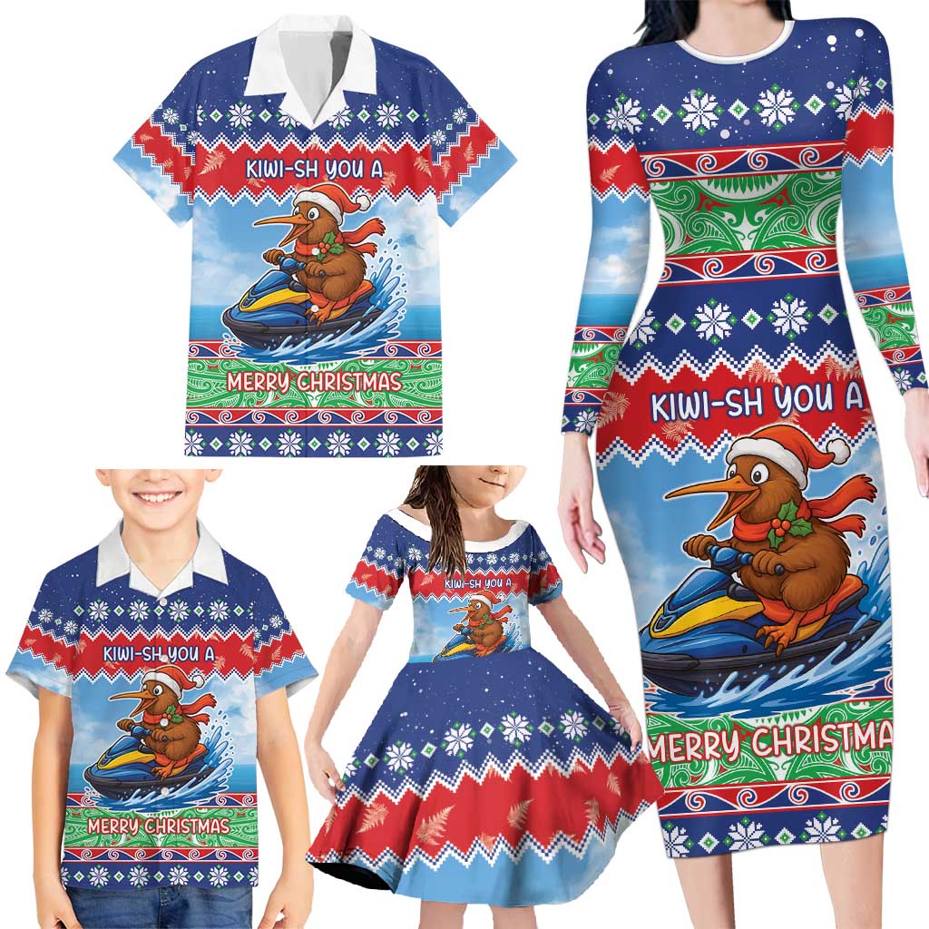 New Zealand Christmas Family Matching Long Sleeve Bodycon Dress and Hawaiian Shirt Funny Jet Ride Kiwi Xmas - Polynesian Pride