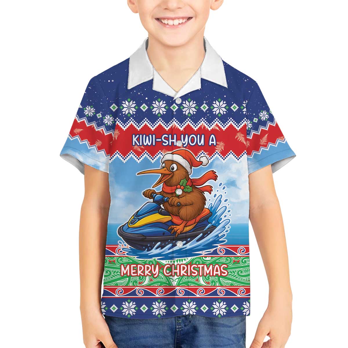 New Zealand Christmas Family Matching Off The Shoulder Long Sleeve Dress and Hawaiian Shirt Funny Jet Ride Kiwi Xmas - Polynesian Pride