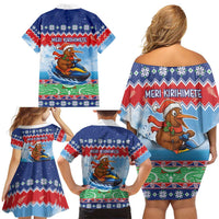New Zealand Christmas Family Matching Off Shoulder Short Dress and Hawaiian Shirt Funny Jet Ride Kiwi Xmas - Polynesian Pride