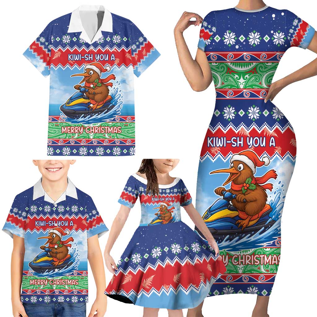New Zealand Christmas Family Matching Short Sleeve Bodycon Dress and Hawaiian Shirt Funny Jet Ride Kiwi Xmas - Polynesian Pride