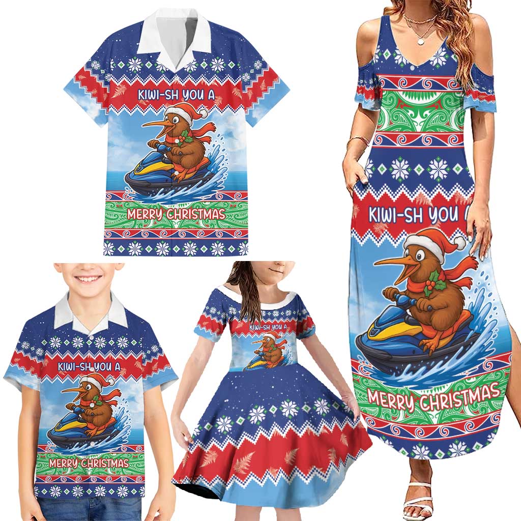 New Zealand Christmas Family Matching Summer Maxi Dress and Hawaiian Shirt Funny Jet Ride Kiwi Xmas - Polynesian Pride