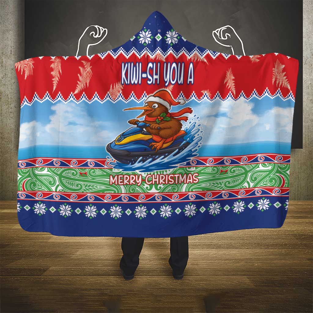 New Zealand Christmas Hooded Blanket Funny Jet Ride Kiwi Xmas - Polynesian Pride