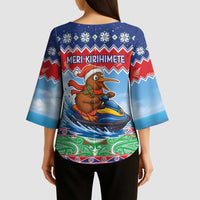 New Zealand Christmas Kimono Sleeve Blouse Funny Jet Ride Kiwi Xmas - Polynesian Pride