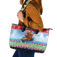 New Zealand Christmas Leather Tote Bag Funny Jet Ride Kiwi Xmas - Polynesian Pride