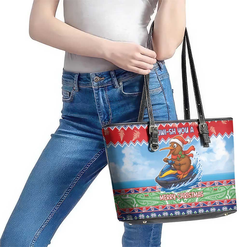 New Zealand Christmas Leather Tote Bag Funny Jet Ride Kiwi Xmas - Polynesian Pride
