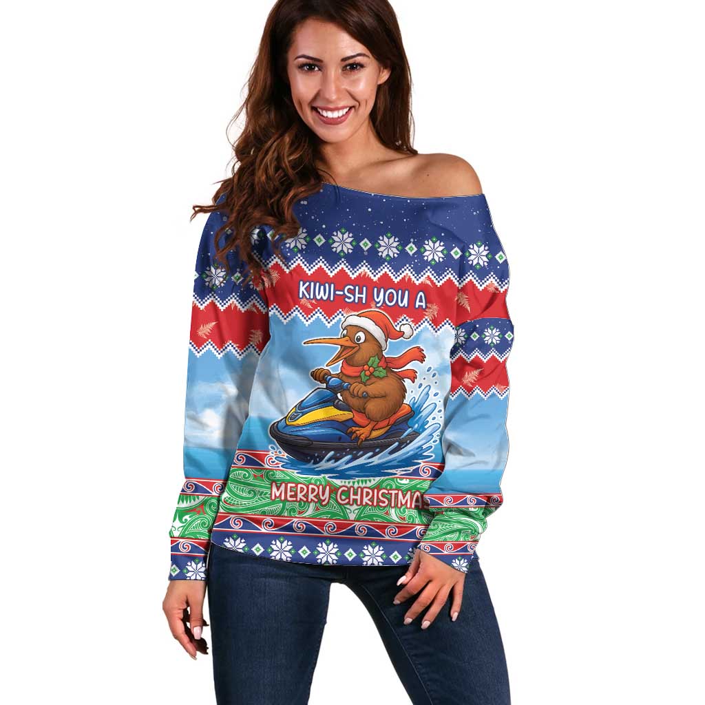 New Zealand Christmas Off Shoulder Sweater Funny Jet Ride Kiwi Xmas - Polynesian Pride