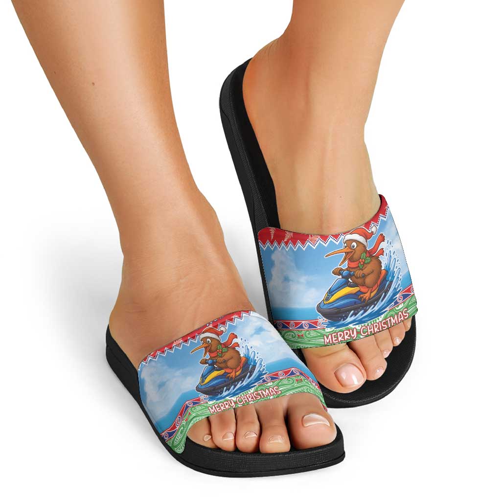 New Zealand Christmas Slide Sandals Funny Jet Ride Kiwi Xmas - Polynesian Pride
