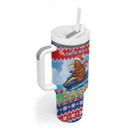New Zealand Christmas Tumbler With Handle Funny Jet Ride Kiwi Xmas - Polynesian Pride