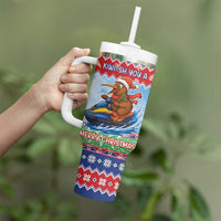 New Zealand Christmas Tumbler With Handle Funny Jet Ride Kiwi Xmas - Polynesian Pride