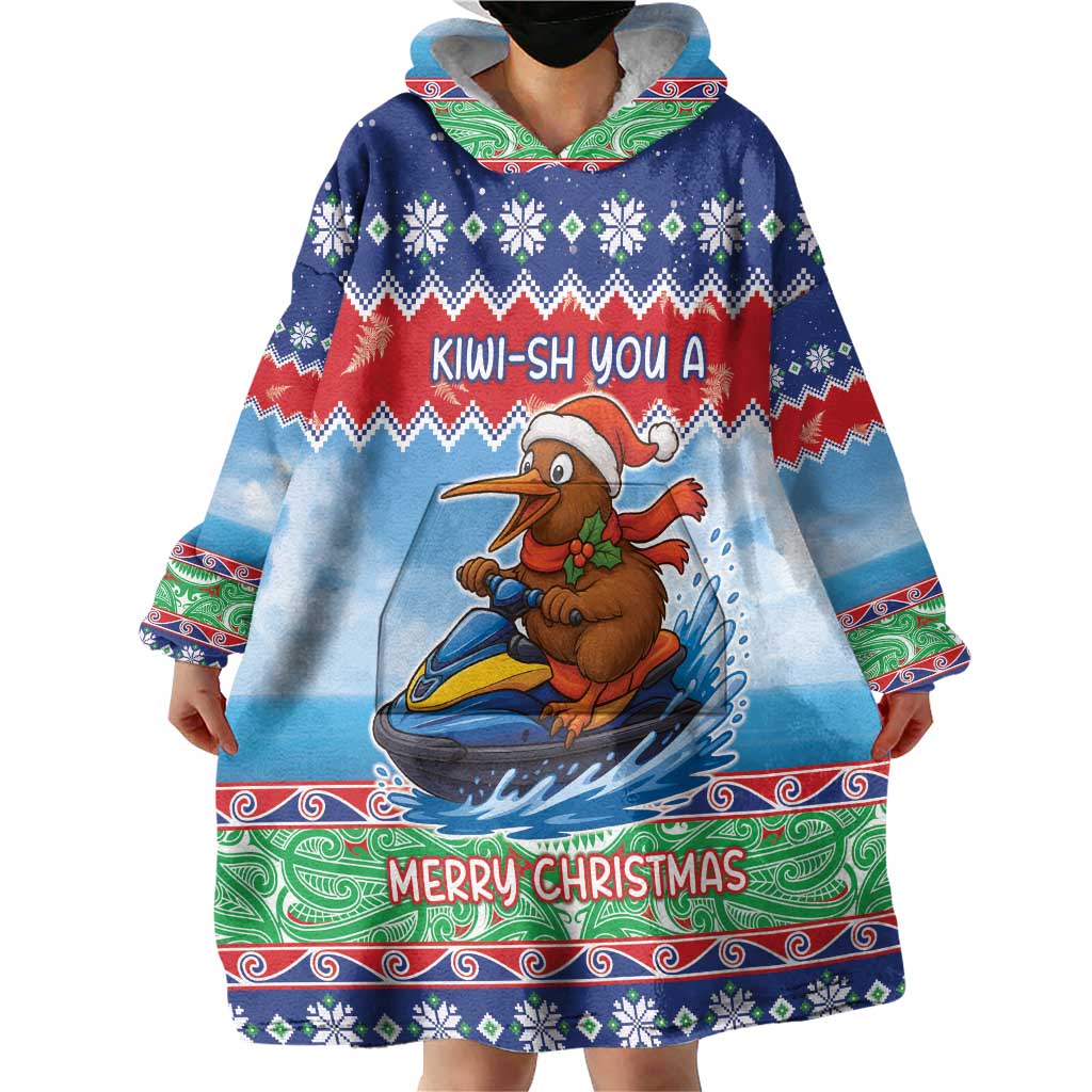 New Zealand Christmas Wearable Blanket Hoodie Funny Jet Ride Kiwi Xmas - Polynesian Pride