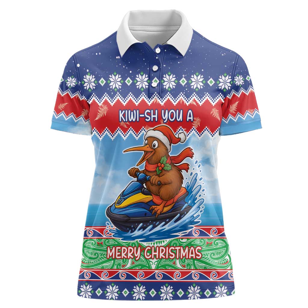 New Zealand Christmas Women Polo Shirt Funny Jet Ride Kiwi Xmas - Polynesian Pride