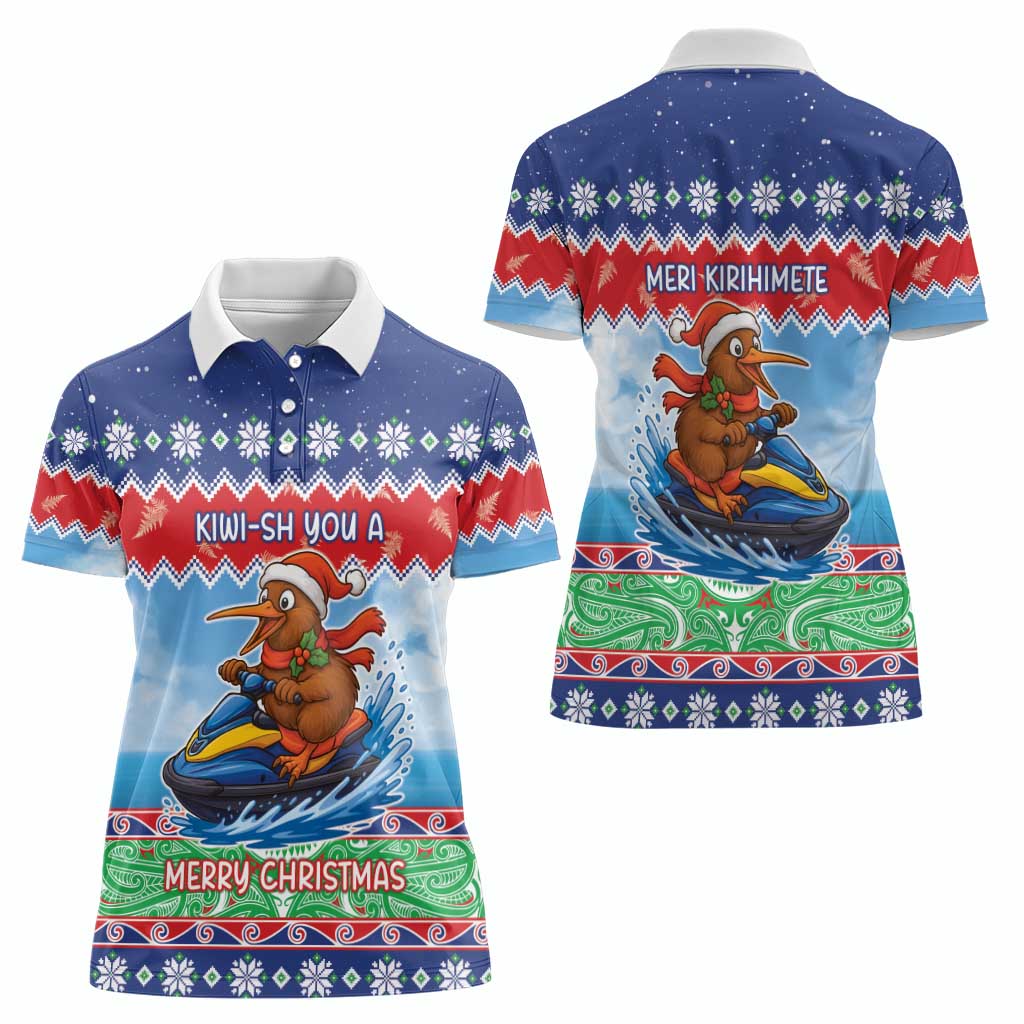New Zealand Christmas Women Polo Shirt Funny Jet Ride Kiwi Xmas - Polynesian Pride