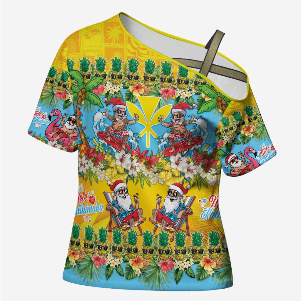 Hawaii Christmas Cross Shoulder Shirt Mele Kalikimaka Tropical Vibes - Polynesian Pride