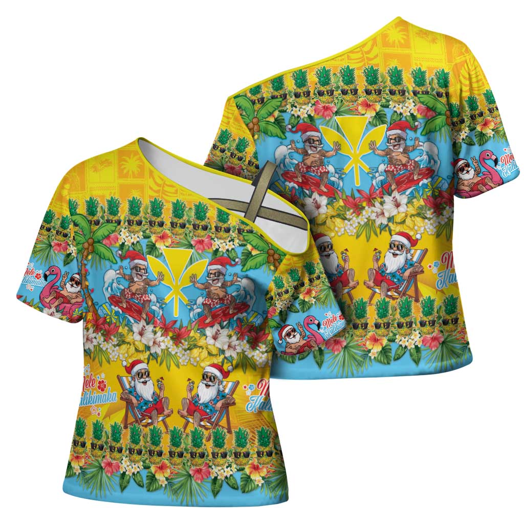 Hawaii Christmas Cross Shoulder Shirt Mele Kalikimaka Tropical Vibes - Polynesian Pride
