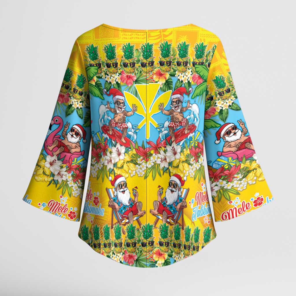 Hawaii Christmas Kimono Sleeve Blouse Mele Kalikimaka Tropical Vibes - Polynesian Pride