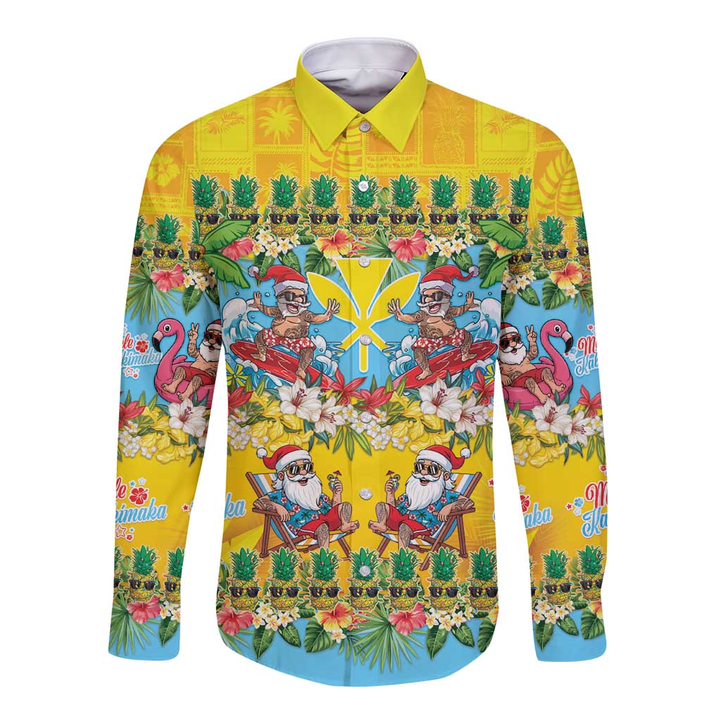 Hawaii Christmas Long Sleeve Button Shirt Mele Kalikimaka Tropical Vibes - Polynesian Pride