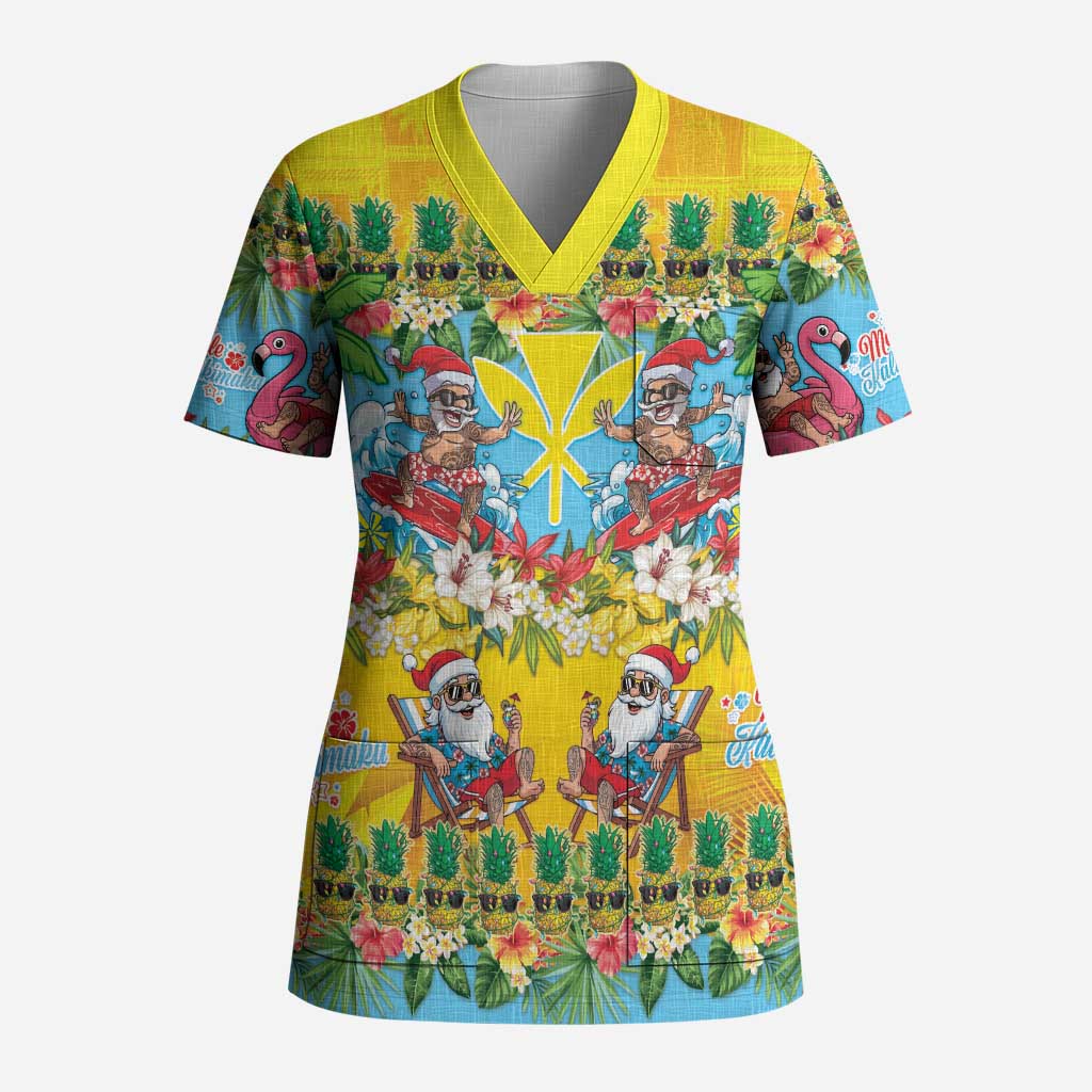 Hawaii Christmas Scrub Top Mele Kalikimaka Tropical Vibes - Polynesian Pride