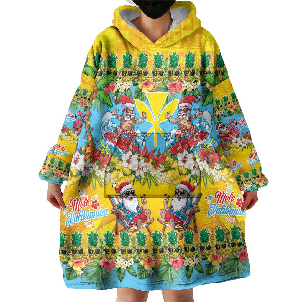 Hawaii Christmas Wearable Blanket Hoodie Mele Kalikimaka Tropical Vibes - Polynesian Pride