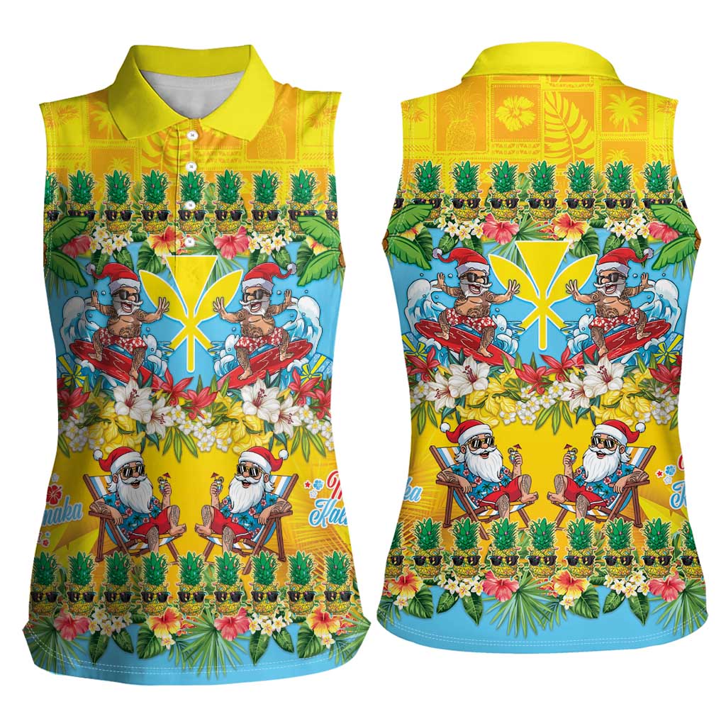 Hawaii Christmas Women Sleeveless Polo Shirt Mele Kalikimaka Tropical Vibes - Polynesian Pride
