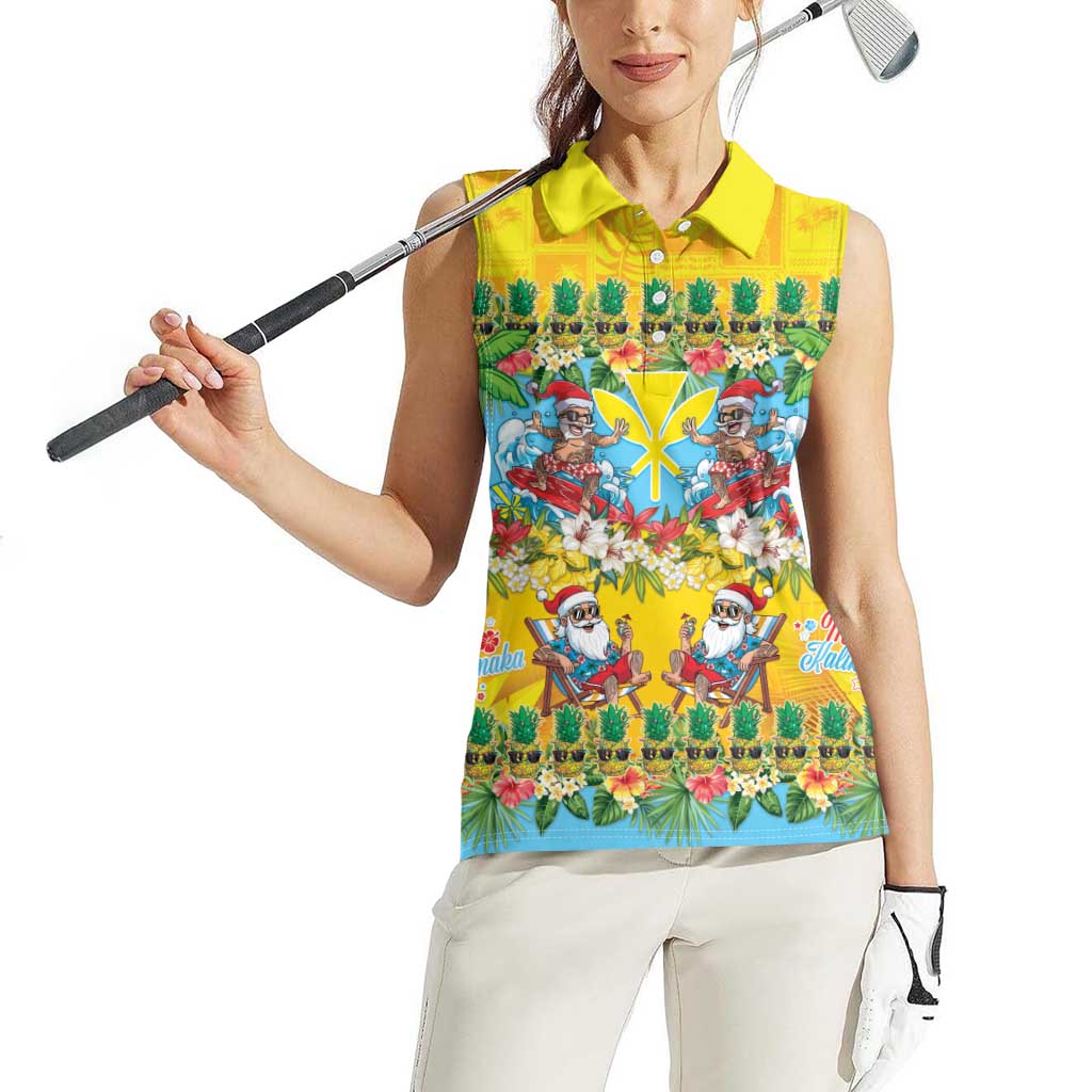 Hawaii Christmas Women Sleeveless Polo Shirt Mele Kalikimaka Tropical Vibes - Polynesian Pride