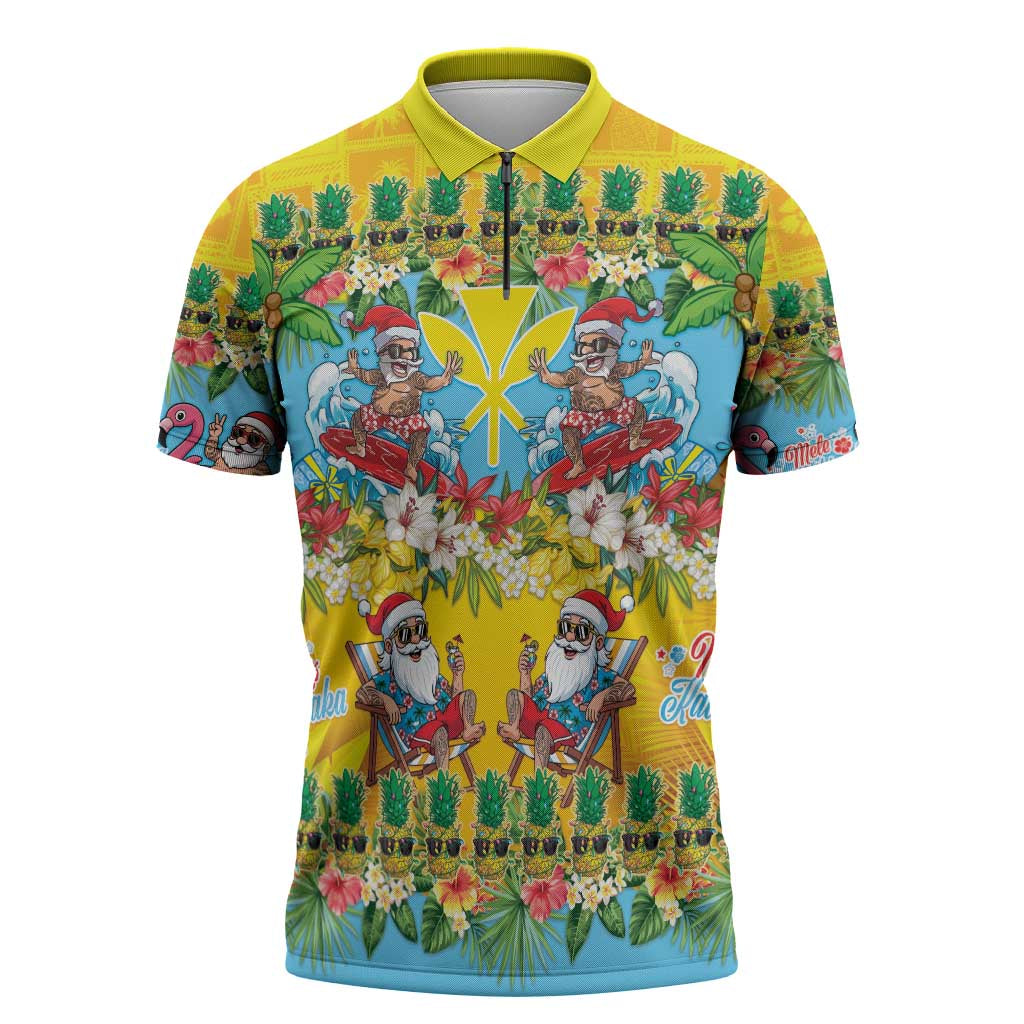 Hawaii Christmas Zipper Polo Shirt Mele Kalikimaka Tropical Vibes - Polynesian Pride