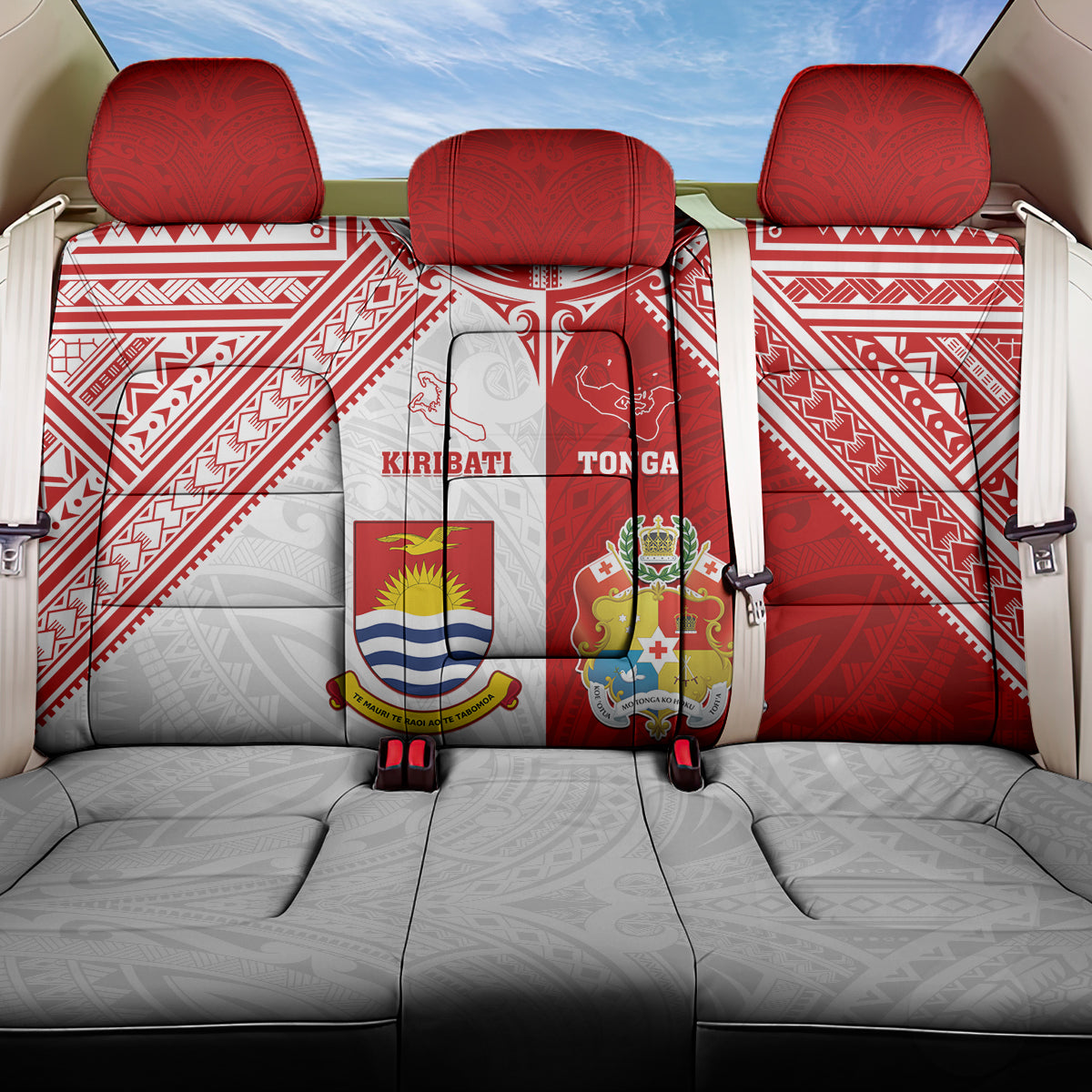 Tonga And Kiribati Back Car Seat Cover Coat Of Arms Polynesian Pattern LT05 One Size Red - Polynesian Pride