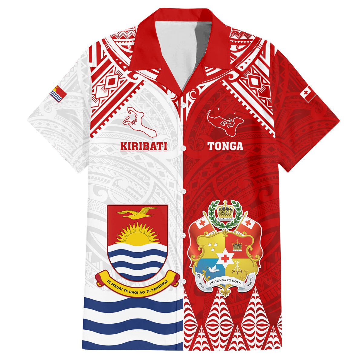 Personalised Tonga And Kiribati Family Matching Long Sleeve Bodycon Dress and Hawaiian Shirt Coat Of Arms Polynesian Pattern LT05 Dad's Shirt - Short Sleeve Red - Polynesian Pride
