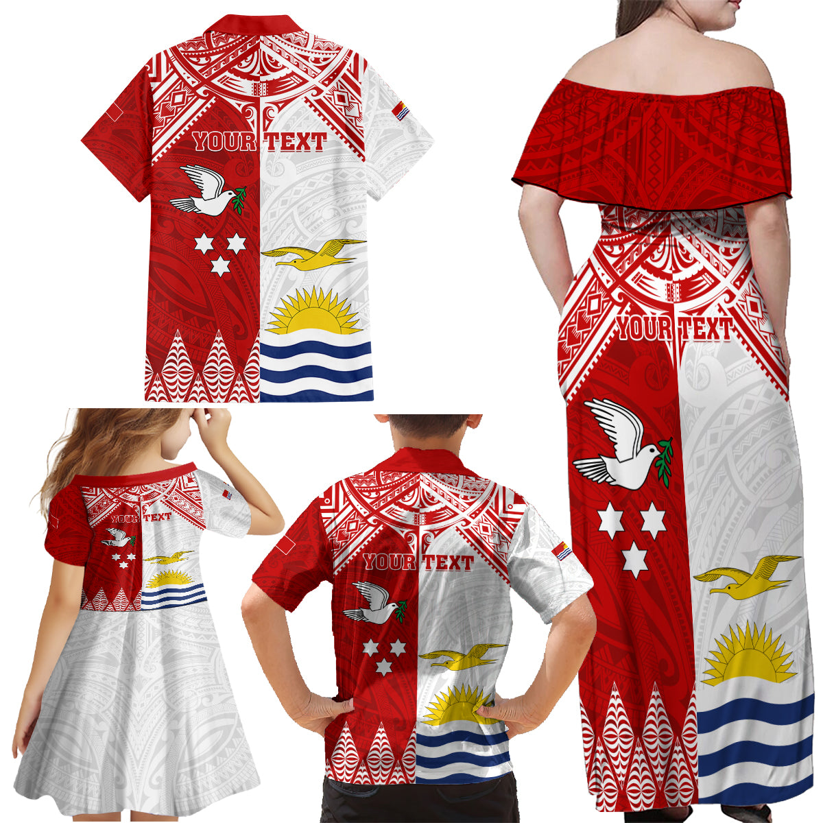 Personalised Tonga And Kiribati Family Matching Off Shoulder Maxi Dress and Hawaiian Shirt Coat Of Arms Polynesian Pattern LT05 - Polynesian Pride