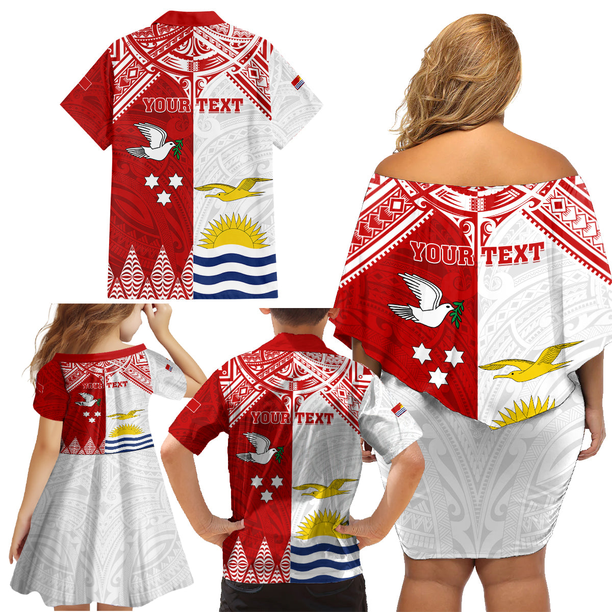 Personalised Tonga And Kiribati Family Matching Off Shoulder Short Dress and Hawaiian Shirt Coat Of Arms Polynesian Pattern LT05 - Polynesian Pride