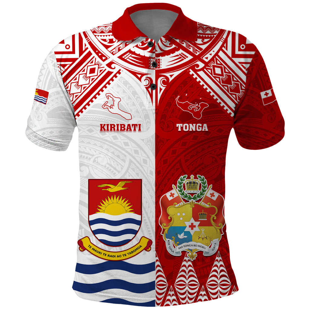 Personalised Tonga And Kiribati Polo Shirt Coat Of Arms Polynesian Pattern LT05 Red - Polynesian Pride