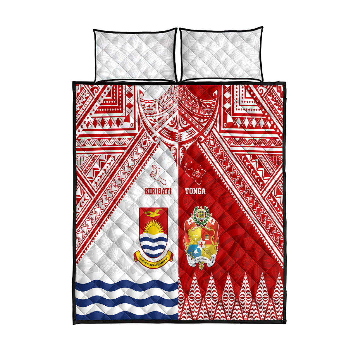 Tonga And Kiribati Quilt Bed Set Coat Of Arms Polynesian Pattern LT05 Red - Polynesian Pride
