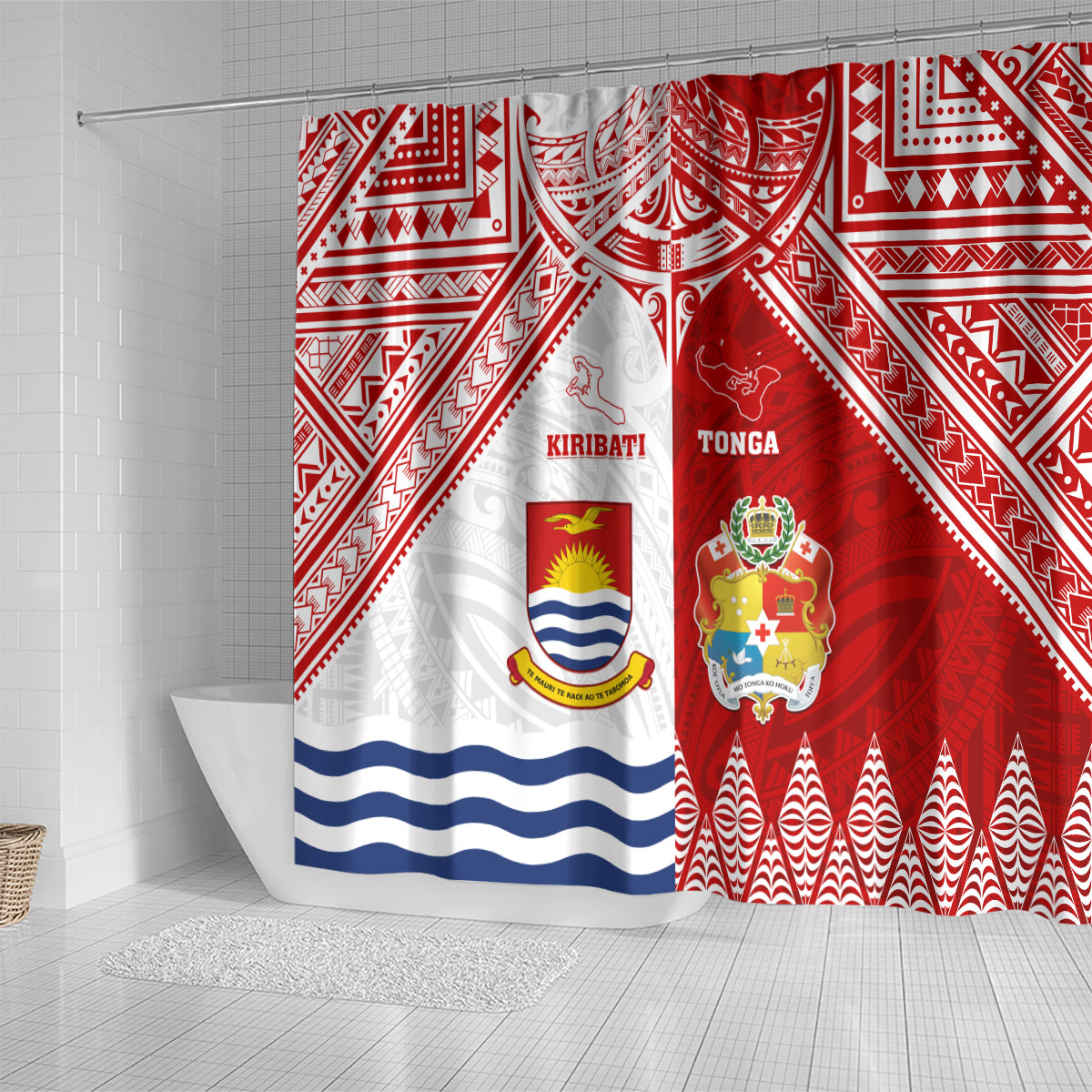 Tonga And Kiribati Shower Curtain Coat Of Arms Polynesian Pattern LT05 - Polynesian Pride