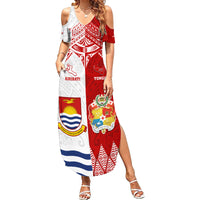 Personalised Tonga And Kiribati Summer Maxi Dress Coat Of Arms Polynesian Pattern LT05 Women Red - Polynesian Pride